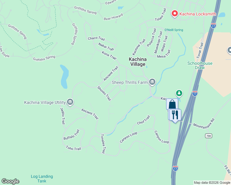 map of restaurants, bars, coffee shops, grocery stores, and more near 3014 Blue Canyon Trail in Flagstaff