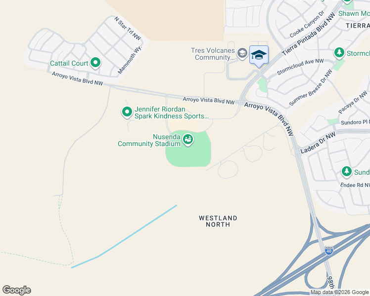 map of restaurants, bars, coffee shops, grocery stores, and more near 1601 Arroyo Vista Boulevard Northwest in Albuquerque