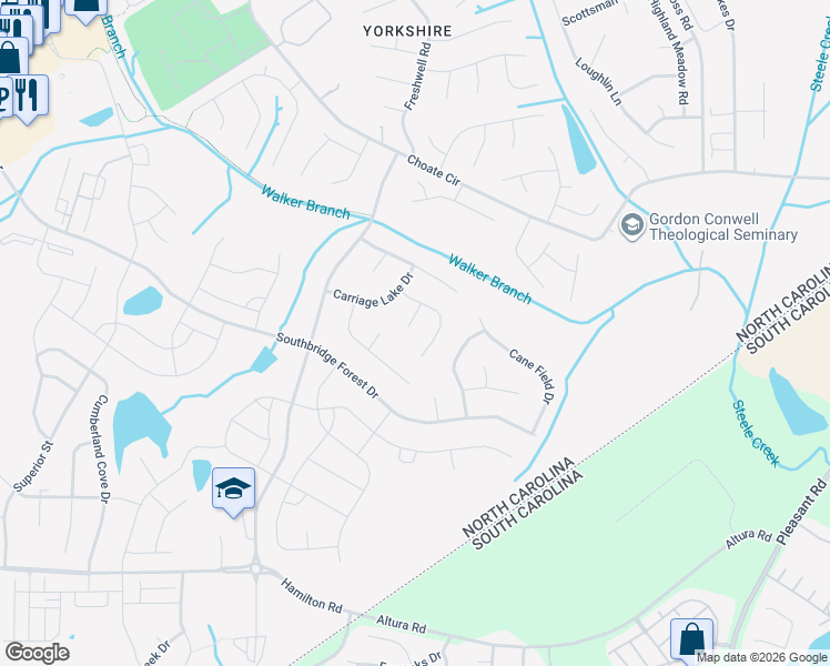 map of restaurants, bars, coffee shops, grocery stores, and more near 14216 Lavender Trace Court in Charlotte
