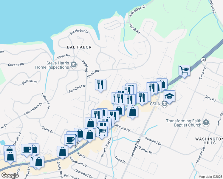 map of restaurants, bars, coffee shops, grocery stores, and more near 4042 Arbor Place Lane in Chattanooga