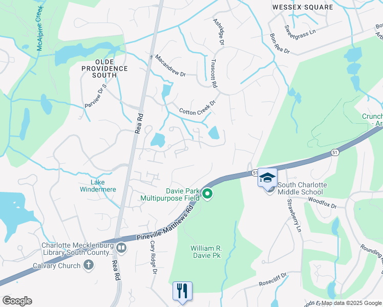 map of restaurants, bars, coffee shops, grocery stores, and more near 4909 Sanderson Lane in Charlotte