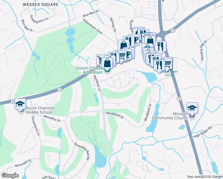 map of restaurants, bars, coffee shops, grocery stores, and more near in Charlotte