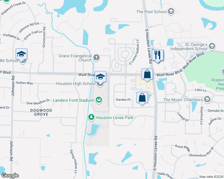 map of restaurants, bars, coffee shops, grocery stores, and more near 2019 West Houston Way in Germantown