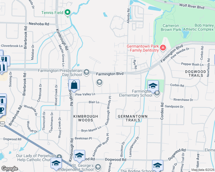 map of restaurants, bars, coffee shops, grocery stores, and more near 2020 Desmond Cove in Germantown