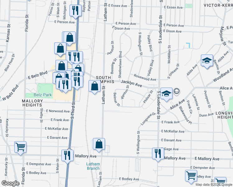 map of restaurants, bars, coffee shops, grocery stores, and more near 409 Fernwood Avenue in Memphis