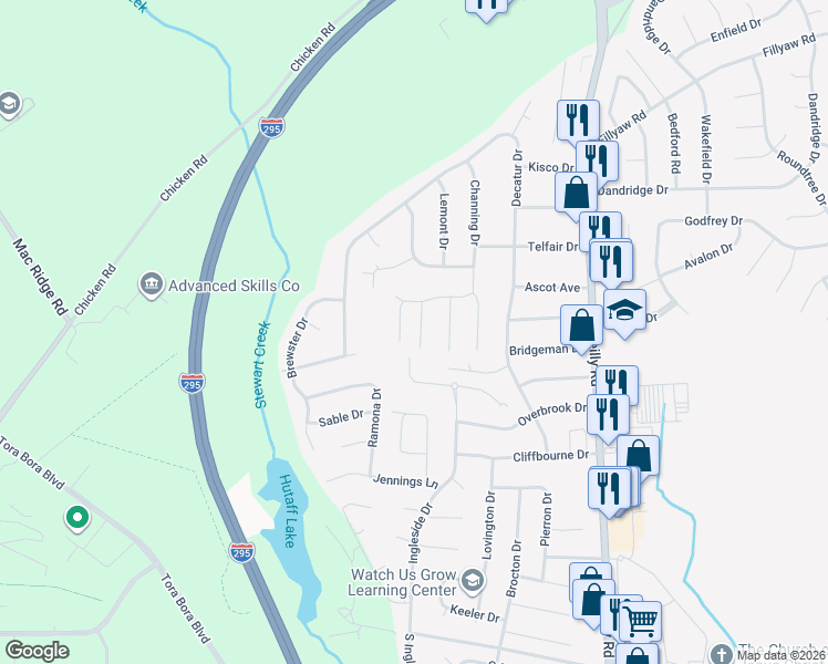 map of restaurants, bars, coffee shops, grocery stores, and more near 255 Greenbriar Drive in Fayetteville