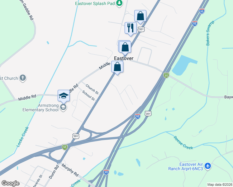 map of restaurants, bars, coffee shops, grocery stores, and more near 3254 Eastgate Street in Eastover