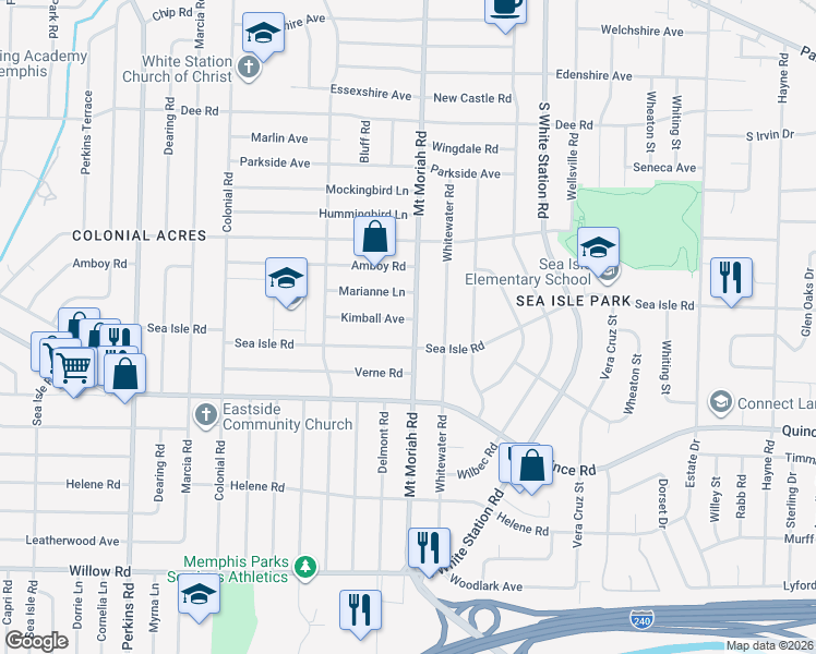 map of restaurants, bars, coffee shops, grocery stores, and more near 4968 Kimball Avenue in Memphis