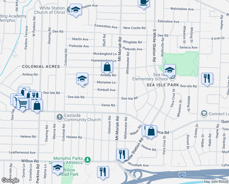 map of restaurants, bars, coffee shops, grocery stores, and more near 4968 Kimball Avenue in Memphis