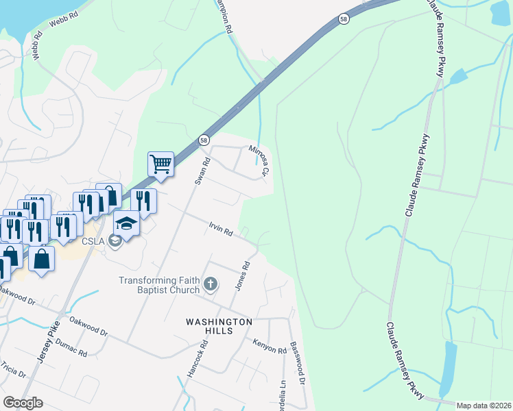 map of restaurants, bars, coffee shops, grocery stores, and more near 5048 Spann Court in Chattanooga