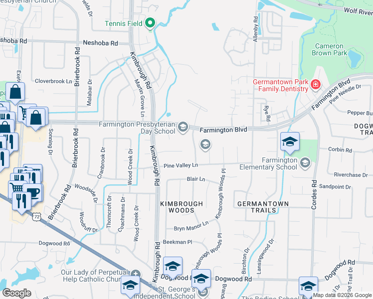 map of restaurants, bars, coffee shops, grocery stores, and more near 8234 Pine Creek East in Germantown