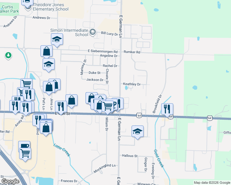 map of restaurants, bars, coffee shops, grocery stores, and more near 1235 East German Lane in Conway