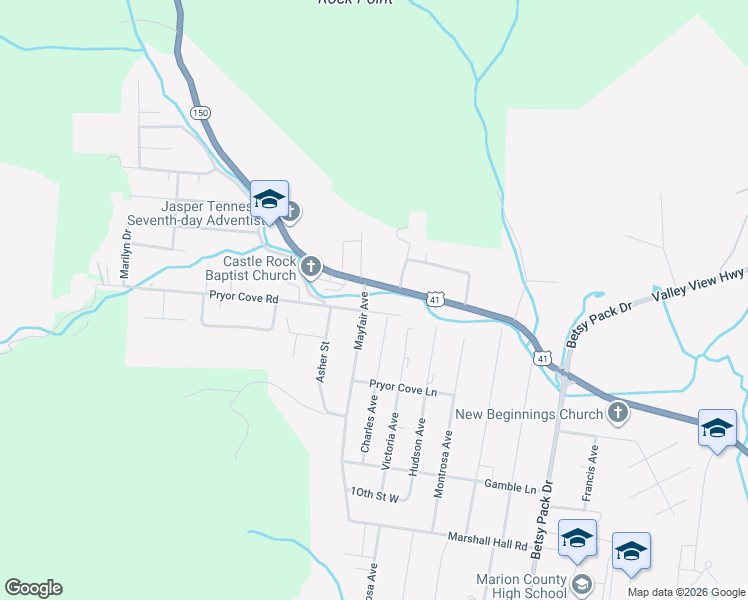 map of restaurants, bars, coffee shops, grocery stores, and more near 580 Tennessee 150 in Jasper