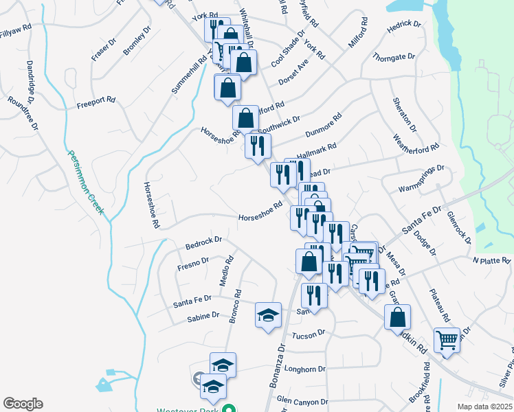 map of restaurants, bars, coffee shops, grocery stores, and more near 148 Horseshoe Road in Fayetteville
