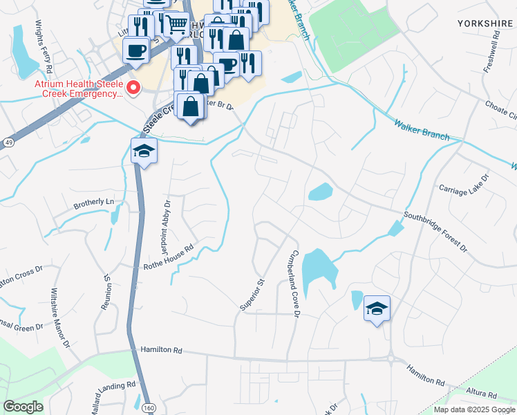 map of restaurants, bars, coffee shops, grocery stores, and more near 13522 Pontchatrain Avenue in Charlotte