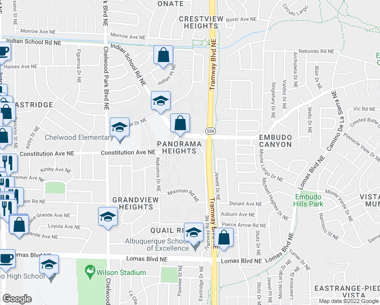 map of restaurants, bars, coffee shops, grocery stores, and more near 13110 Constitution Avenue Northeast in Albuquerque