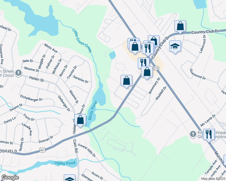 map of restaurants, bars, coffee shops, grocery stores, and more near 2502 Gary Street in Fayetteville