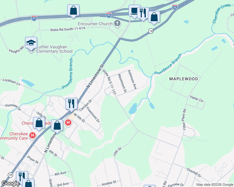 map of restaurants, bars, coffee shops, grocery stores, and more near 535 Bonner Lake Road in Gaffney