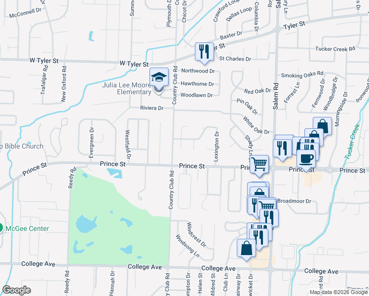 map of restaurants, bars, coffee shops, grocery stores, and more near 64 West Point in Conway