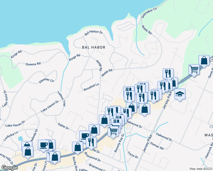 map of restaurants, bars, coffee shops, grocery stores, and more near 4004 Lara Lane in Chattanooga