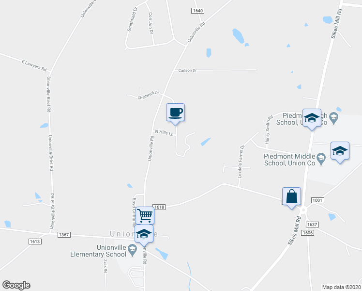 map of restaurants, bars, coffee shops, grocery stores, and more near 1405 North Hills Drive in Monroe