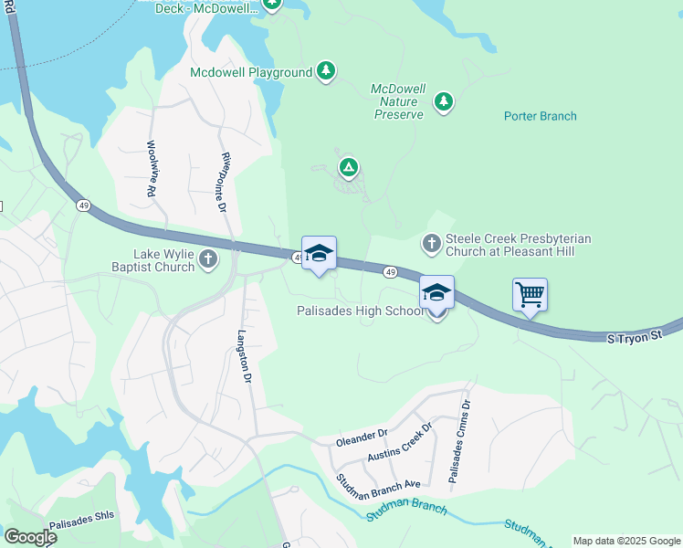 map of restaurants, bars, coffee shops, grocery stores, and more near 15315 York Road in Charlotte