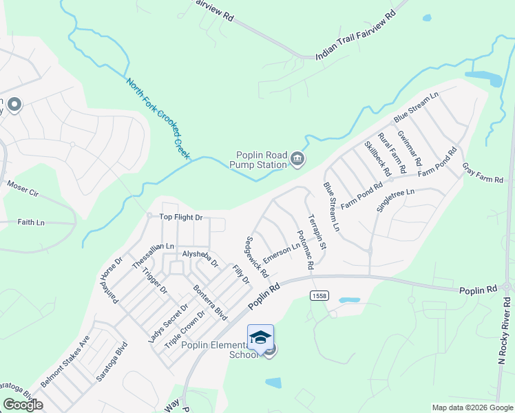 map of restaurants, bars, coffee shops, grocery stores, and more near 6003 Sedgewick Road in Indian Trail
