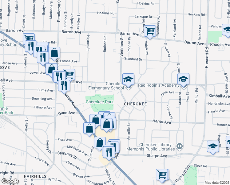 map of restaurants, bars, coffee shops, grocery stores, and more near 3000 Gulf Avenue in Memphis