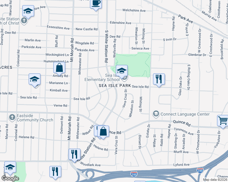 map of restaurants, bars, coffee shops, grocery stores, and more near 5141 Sea Isle Road in Memphis