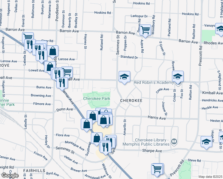 map of restaurants, bars, coffee shops, grocery stores, and more near 3000 Gulf Avenue in Memphis