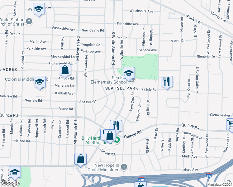map of restaurants, bars, coffee shops, grocery stores, and more near 5141 Sea Isle Road in Memphis