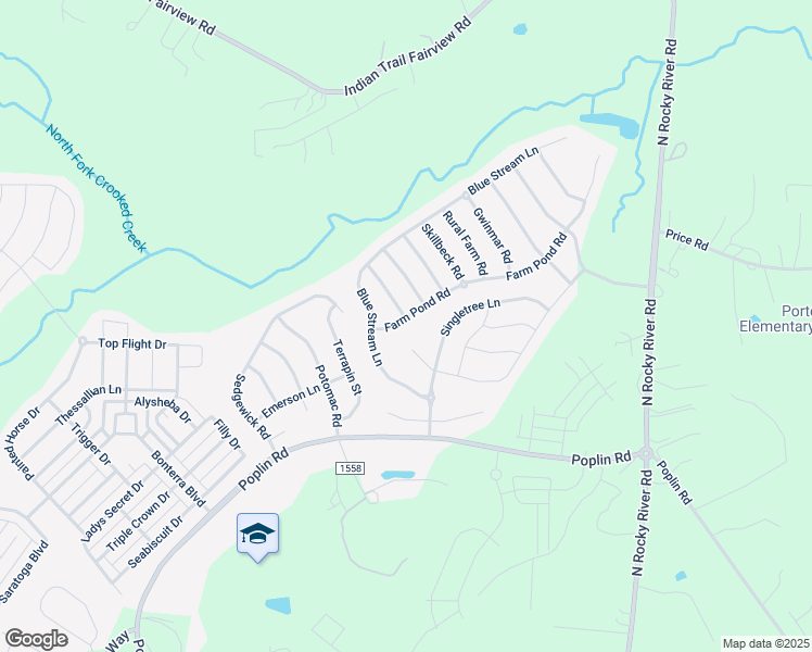 map of restaurants, bars, coffee shops, grocery stores, and more near 1012 Farm Pond Road in Indian Trail