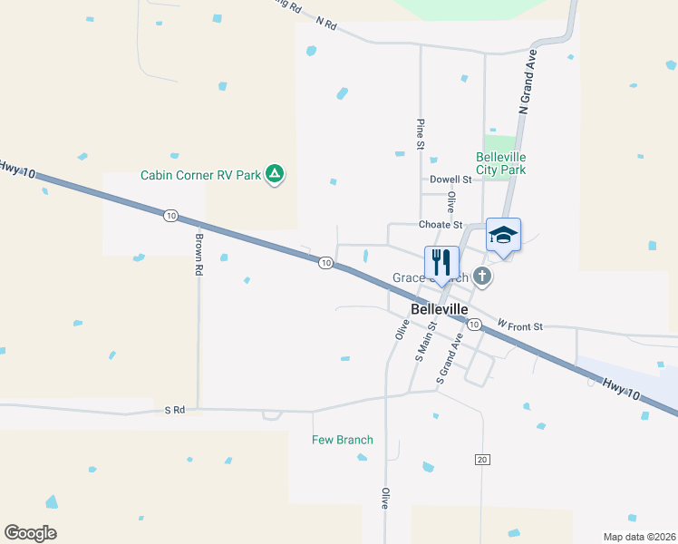 map of restaurants, bars, coffee shops, grocery stores, and more near 525 Arkansas 10 in Belleville
