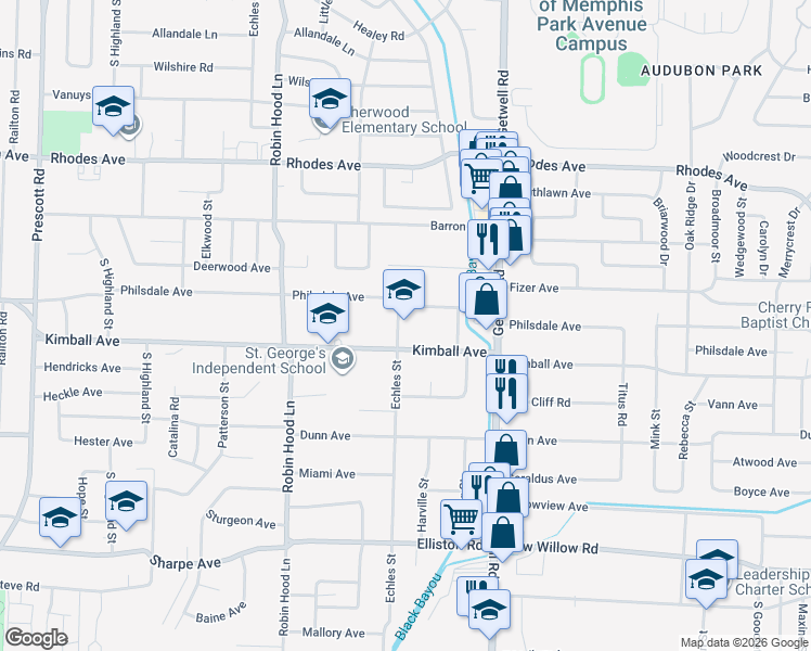 map of restaurants, bars, coffee shops, grocery stores, and more near in Memphis