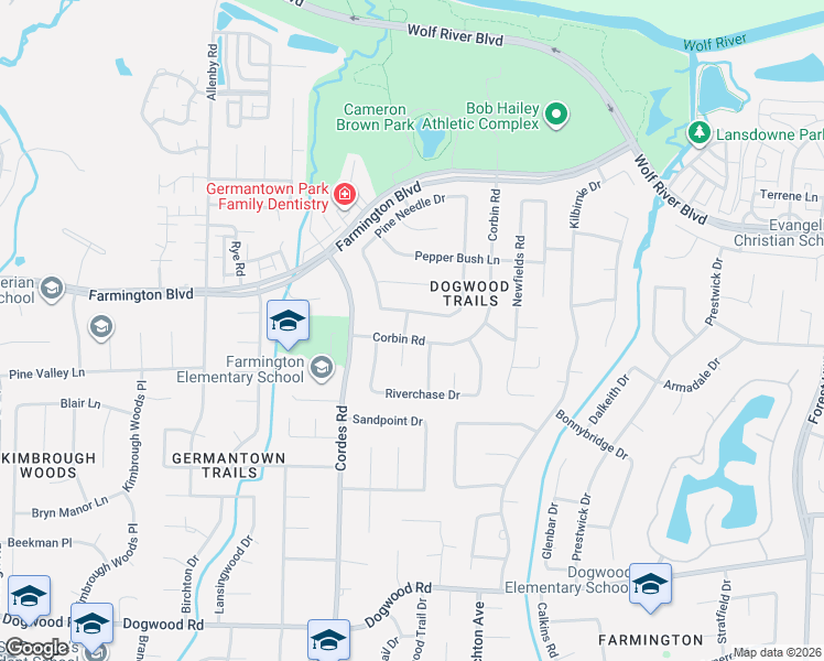 map of restaurants, bars, coffee shops, grocery stores, and more near 2019 Corbin Road in Germantown