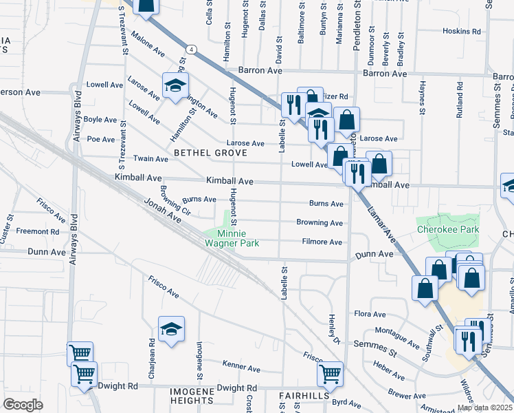 map of restaurants, bars, coffee shops, grocery stores, and more near 2605 Burns Avenue in Memphis