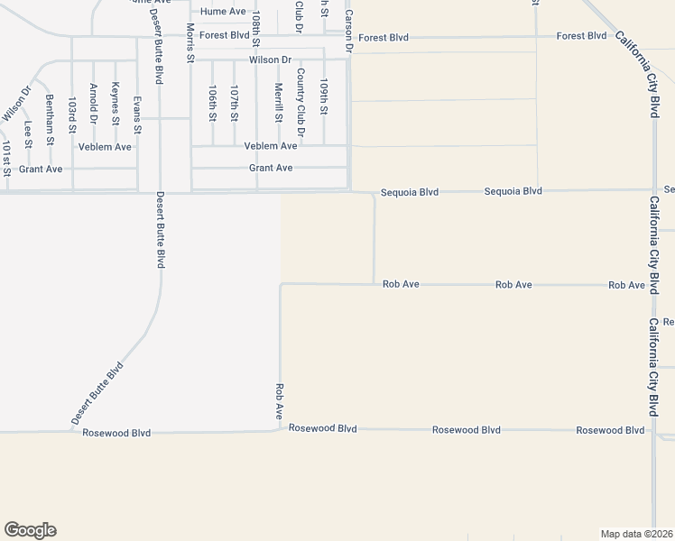 map of restaurants, bars, coffee shops, grocery stores, and more near Rob Avenue in California City