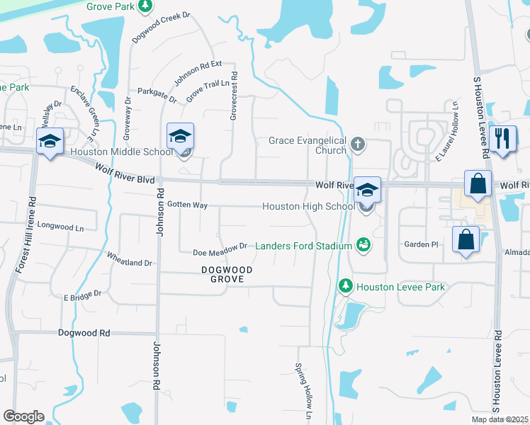 map of restaurants, bars, coffee shops, grocery stores, and more near 9577 Gotten Way in Germantown