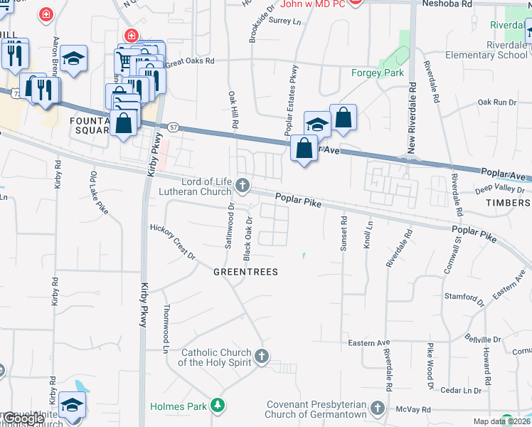 map of restaurants, bars, coffee shops, grocery stores, and more near 2016 Black Oak Drive in Memphis