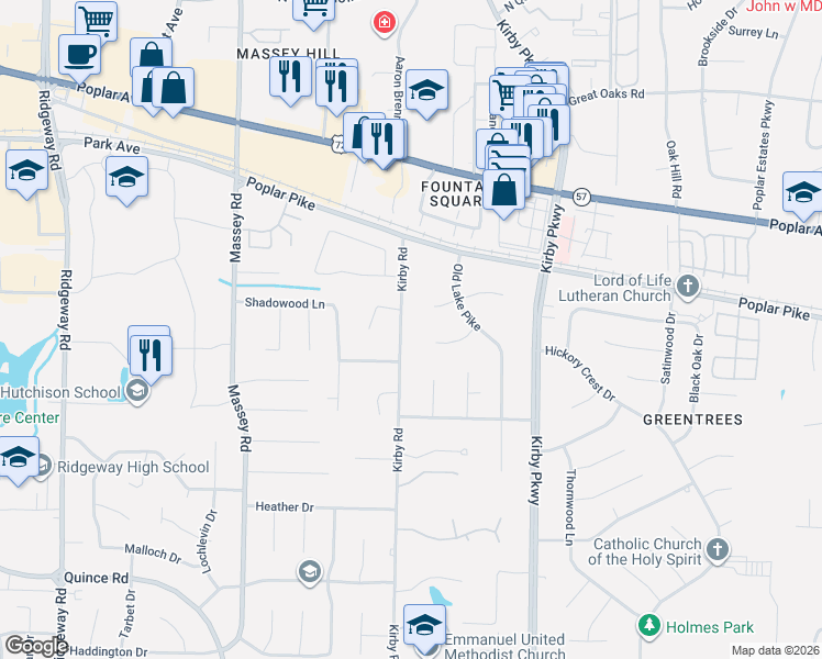 map of restaurants, bars, coffee shops, grocery stores, and more near 2014 Kirby Road in Memphis