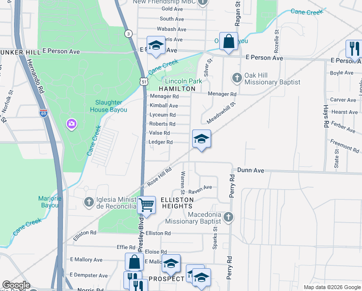 map of restaurants, bars, coffee shops, grocery stores, and more near 1437 Ledger Road in Memphis