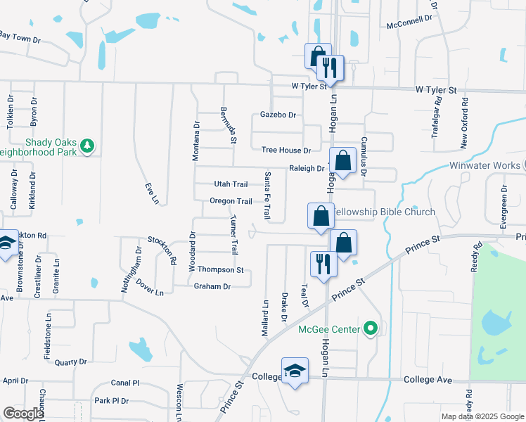 map of restaurants, bars, coffee shops, grocery stores, and more near 965 Santa Fe Trail in Conway