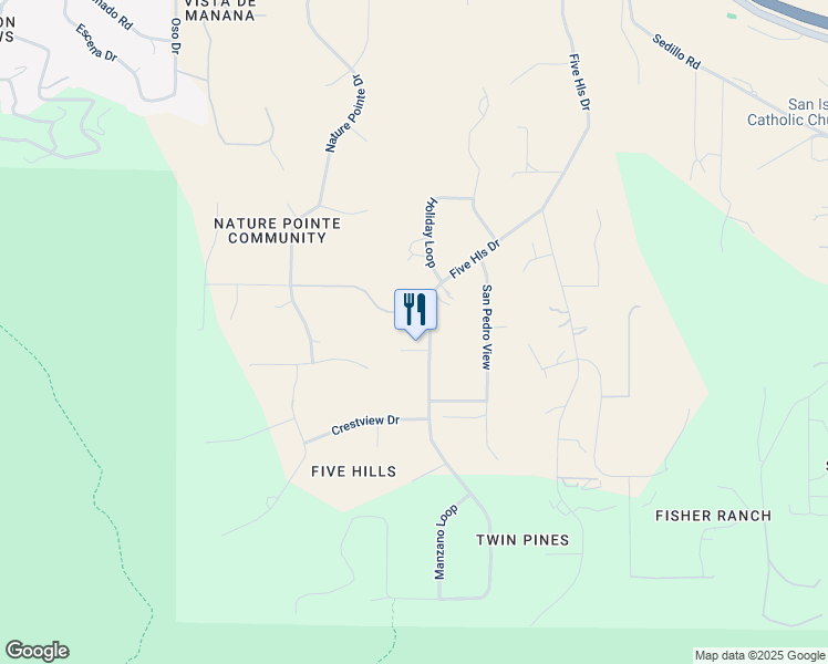 map of restaurants, bars, coffee shops, grocery stores, and more near 136 Five Hills Drive in Tijeras