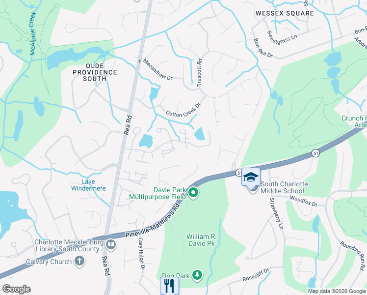 map of restaurants, bars, coffee shops, grocery stores, and more near 5204 Tedorill Lane in Charlotte