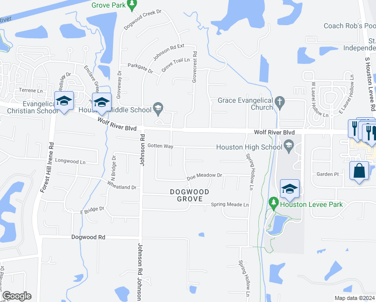 map of restaurants, bars, coffee shops, grocery stores, and more near 9501 Gotten Way in Germantown