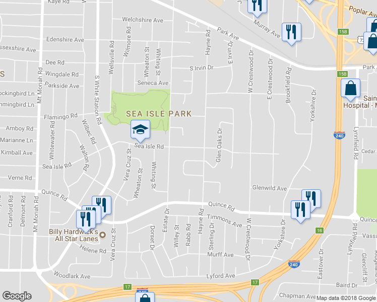 map of restaurants, bars, coffee shops, grocery stores, and more near 5363 Sea Isle Road in Memphis