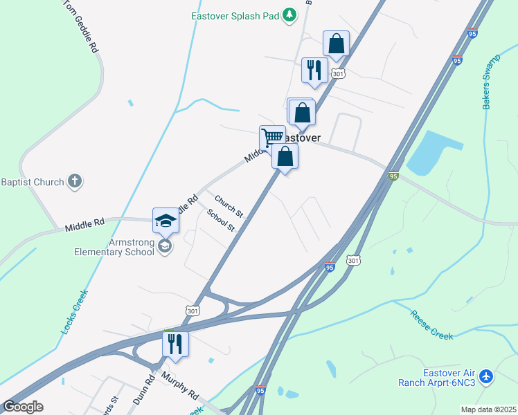map of restaurants, bars, coffee shops, grocery stores, and more near 3660 Dunn Road in Eastover