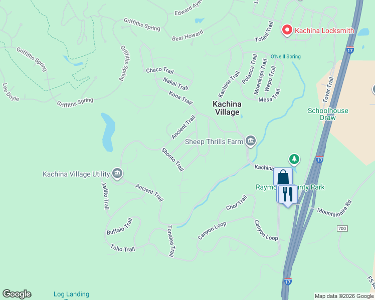 map of restaurants, bars, coffee shops, grocery stores, and more near 3014 Blue Canyon Trail in Flagstaff