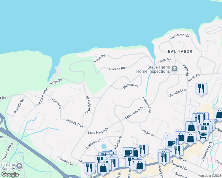 map of restaurants, bars, coffee shops, grocery stores, and more near 4720 Murray Hills Drive in Chattanooga
