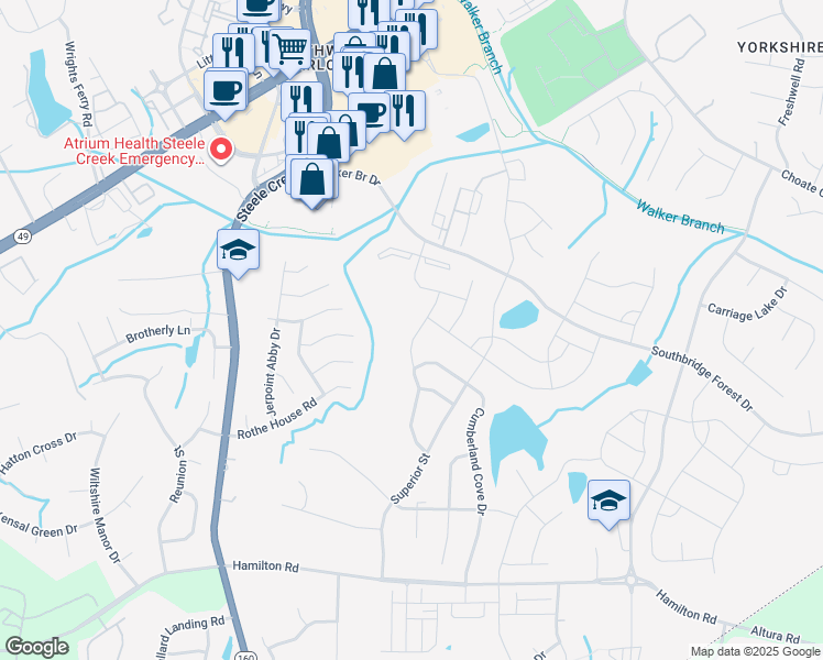 map of restaurants, bars, coffee shops, grocery stores, and more near 13526 Pontchatrain Avenue in Charlotte
